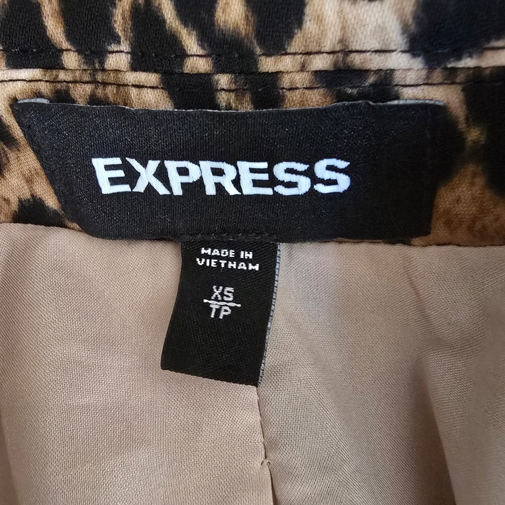 Express Leopard Print Open Front Blazer Jacket Brown Black Size XS Preppy - Picture 5 of 6